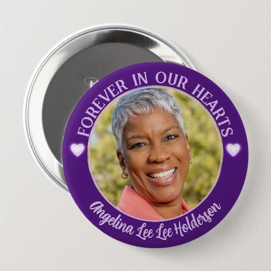 Badge Rond 10 Cm Purple Heart Memorial Funeral Photo (Devant & derrière)