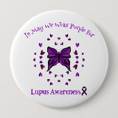 Badge Rond 10 Cm Purple Papillon Lupus Sensibilisation Ribbon pourp (Devant)