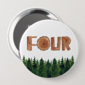 Badge Rond 10 Cm Quatre Garçons 4e anniversaire arbres verts (Devant & derrière)