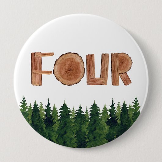Badge Rond 10 Cm Quatre Garçons 4e anniversaire arbres verts (Devant)