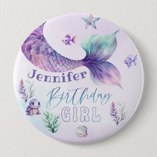 Badge Rond 10 Cm Queue de sirène sous la mer Anniversaire fille