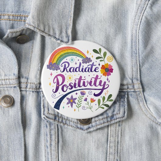 Badge Rond 10 Cm "Radiate Postivity" Button (En situation)