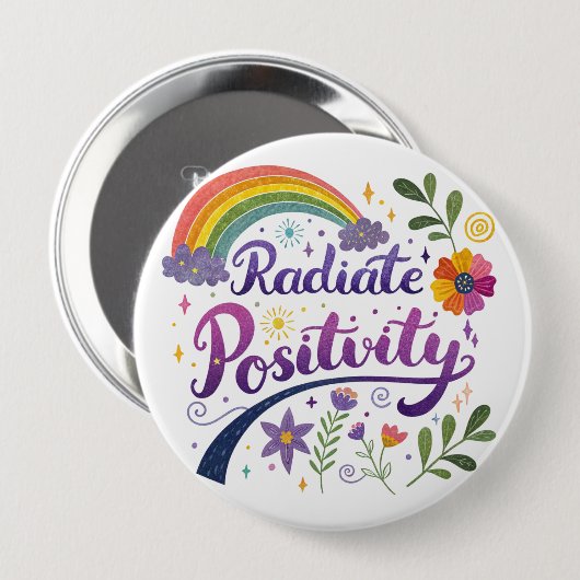 Badge Rond 10 Cm "Radiate Postivity" Button (Devant & derrière)