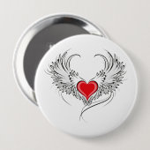 Badge Rond 10 Cm Red Angel Coeur avec ailes (Devant & derrière)