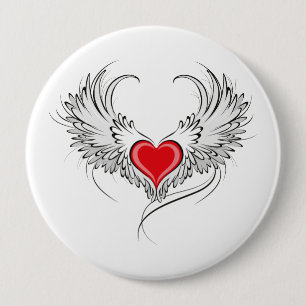 Badge Rond 10 Cm Red Angel Coeur avec ailes