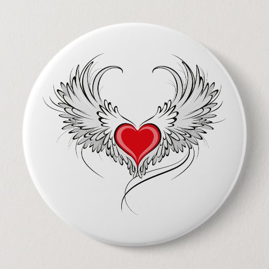 Badge Rond 10 Cm Red Angel Coeur avec ailes (Devant)