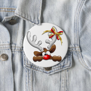 Badge Rond 10 Cm Reindeer Puzzled drôle Caractère de Noël