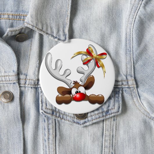 Badge Rond 10 Cm Reindeer Puzzled drôle Caractère de Noël (En situation)