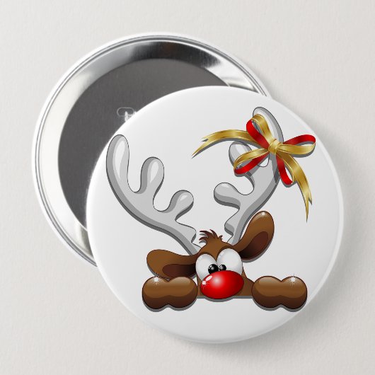 Badge Rond 10 Cm Reindeer Puzzled drôle Caractère de Noël (Devant & derrière)