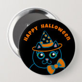 Badge Rond 10 Cm Retro Happy Halloween Black Cat Button  (Devant & derrière)