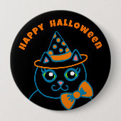 Badge Rond 10 Cm Retro Happy Halloween Black Cat Button  (Devant)