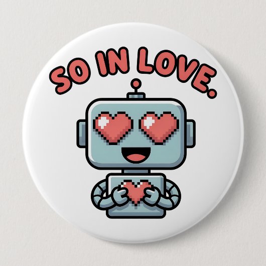 Badge Rond 10 Cm Robot Love, (Devant)