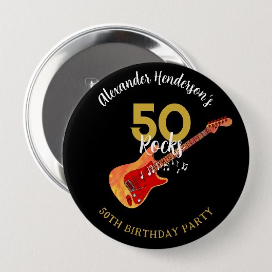 Badge Rond 10 Cm Rock and Roll 50e fête d'anniversaire (Devant & derrière)