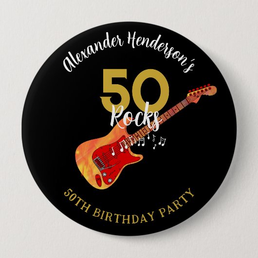 Badge Rond 10 Cm Rock and Roll 50e fête d'anniversaire (Devant)