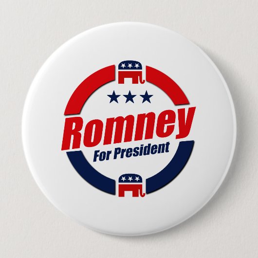Badge Rond 10 Cm ROMNEY POUR LE PRÉSIDENT (Républicain) (Devant)