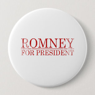 Badge Rond 10 Cm ROMNEY POUR le PRÉSIDENT (rouge)