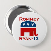 BADGE ROND 10 CM ROMNEY RYAN 2012 GOP (Devant & derrière)