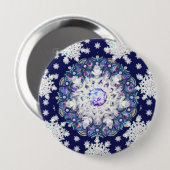 Badge Rond 10 Cm Rosace bleue et flocon de neige (Devant & derrière)