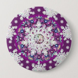 Badge Rond 10 Cm Rosace rouge cardinale et flocon de neige