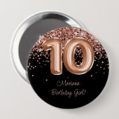 Badge Rond 10 Cm Rose Gold Black 10th Birthday Party (Devant & derrière)