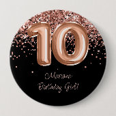 Badge Rond 10 Cm Rose Gold Black 10th Birthday Party (Devant)