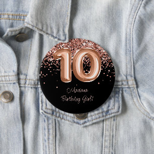 Badge Rond 10 Cm Rose Gold Black 10th Birthday Party