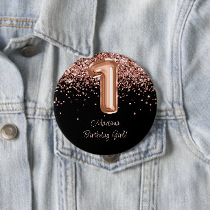 Badge Rond 10 Cm Rose Gold Black 1er anniversaire
