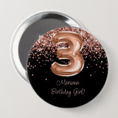 Badge Rond 10 Cm Rose Gold Black 3ème fête d'anniversaire (Devant & derrière)