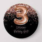 Badge Rond 10 Cm Rose Gold Black 3ème fête d'anniversaire (Devant)