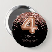 Badge Rond 10 Cm Rose Gold Black 4th Birthday Party (Devant & derrière)
