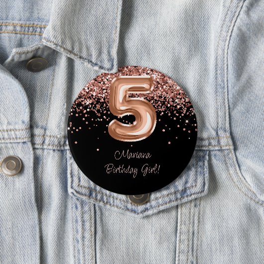 Badge Rond 10 Cm Rose Gold Black 5e anniversaire fête (En situation)