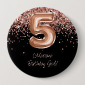 Badge Rond 10 Cm Rose Gold Black 5e anniversaire fête (Devant)