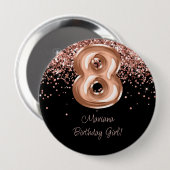 Badge Rond 10 Cm Rose Gold Black 8e fête d'anniversaire (Devant & derrière)