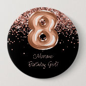 Badge Rond 10 Cm Rose Gold Black 8e fête d'anniversaire (Devant)
