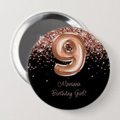 Badge Rond 10 Cm Rose Gold Black 9e fête d'anniversaire (Devant & derrière)