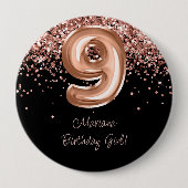 Badge Rond 10 Cm Rose Gold Black 9e fête d'anniversaire (Devant)