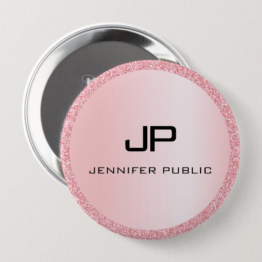 Badge Rond 10 Cm Rose personnalisé Parties scintillant or Look Mono (Devant & derrière)