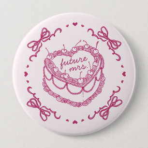 Badge Rond 10 Cm Rose Rétro Cœur Coquette Gâteau Cerise Mariage Sho