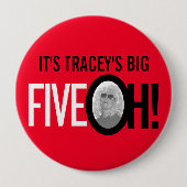 Badge Rond 10 Cm Rouge un noir 50e FIVE OH! photo cinquantième anni (Devant)