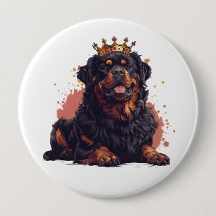 Badge Rond 10 Cm Royal Rottweiler Dog Queen Crown