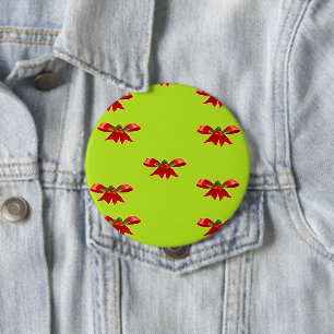 Badge Rond 10 Cm Ruban rouge de Noël sur vert brillant