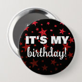 Badge Rond 10 Cm Ruby Red Parties scintillant Stars Confetti C'est (Devant & derrière)