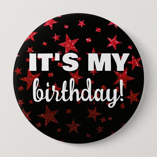 Badge Rond 10 Cm Ruby Red Parties scintillant Stars Confetti C'est (Devant)