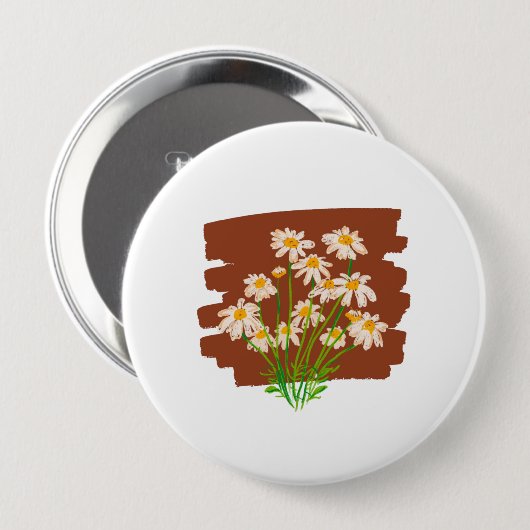 Badge Rond 10 Cm Rustic floral design on brown background (Devant & derrière)
