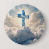 Badge Rond 10 Cm Salut, Croix dans les nuages, (Devant)