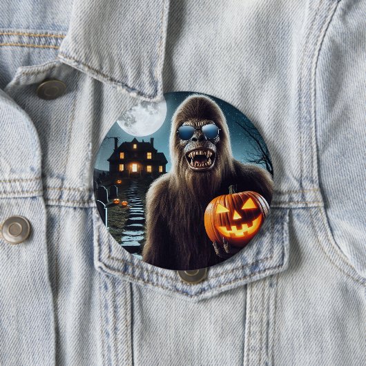 Badge Rond 10 Cm Sasquatch sur Halloween (En situation)