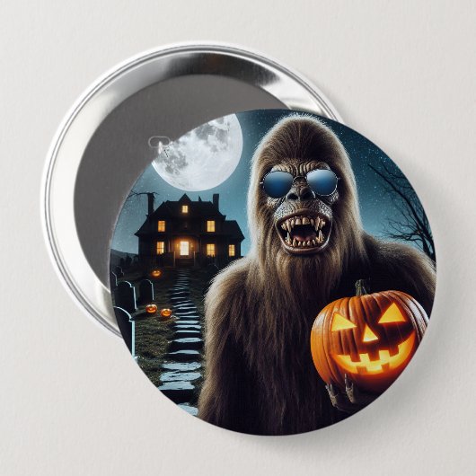 Badge Rond 10 Cm Sasquatch sur Halloween (Devant & derrière)