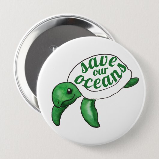 Badge Rond 10 Cm Sauvez nos océans Cute Turtle (Devant & derrière)