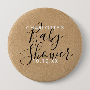 Badge Rond 10 Cm Script de signature moderne Baby Shower Kraft rust