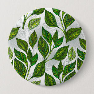 Badge Rond 10 Cm Seamless Pattern with Green Tea Leaves